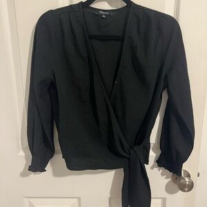 Madewell Black Wrap Tie Front Blouse